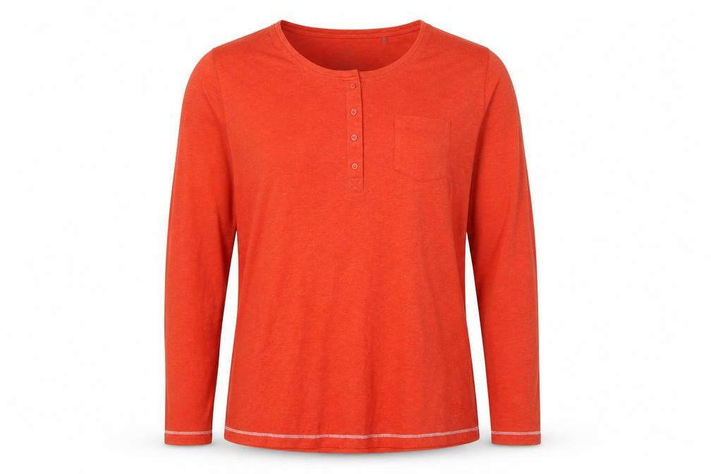Jack Wolfskin Unisex Orange XL Long Sleeve Henley T-Shirt Pocket