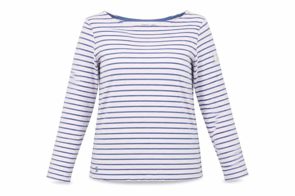 Joules Women Pink Blue UK 12 Basic Striped Cotton Long Sleeve T-Shirt