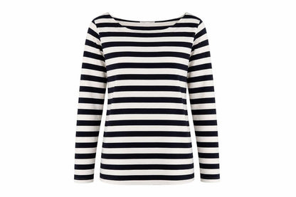Banana Republic Women Blue Ivory L Striped Boat Neck Jersey T-Shirt