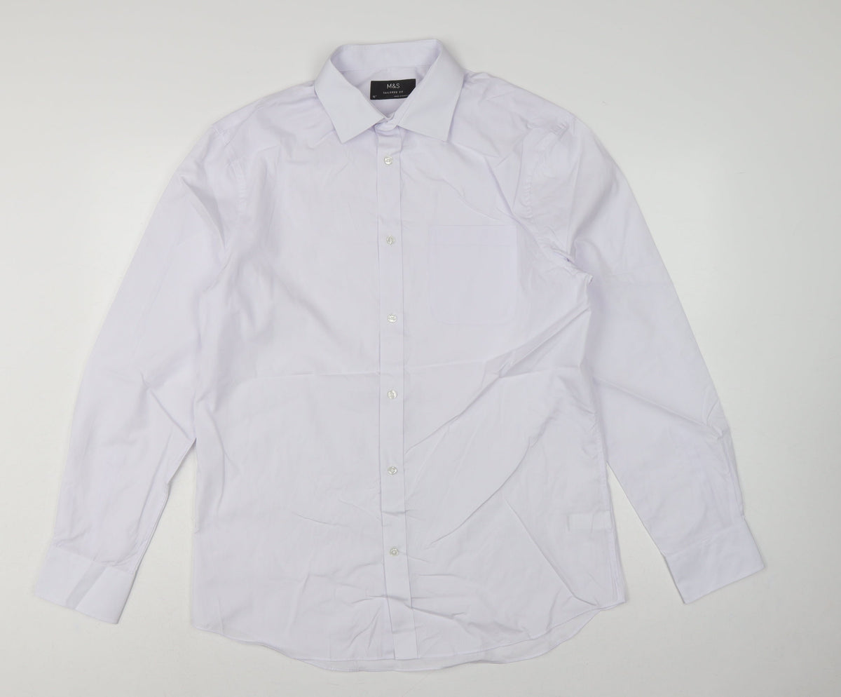 Marks & Spencer Men's White 16 Regular Long Sleeve Dress Shirt