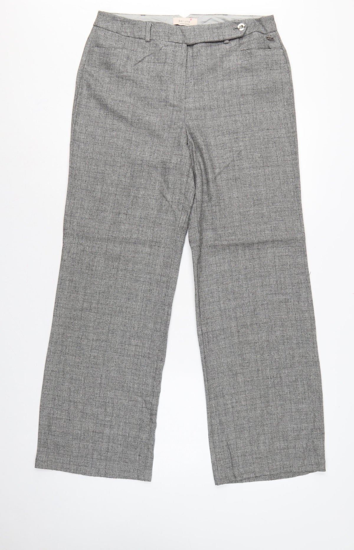 Per Una Women Grey Check Wool Blend Tailored Trousers UK 12