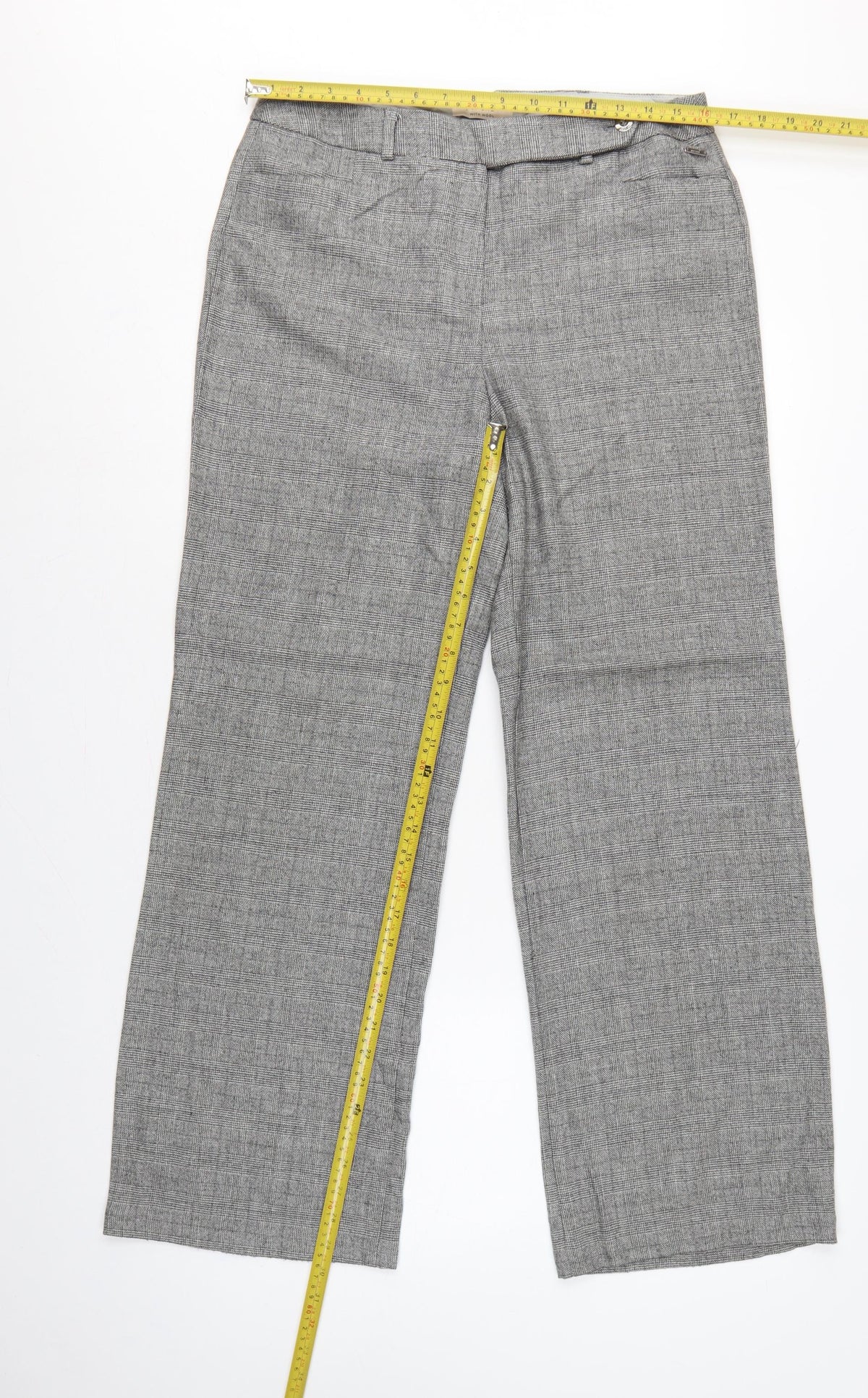 Per Una Women Grey Check Wool Blend Tailored Trousers UK 12