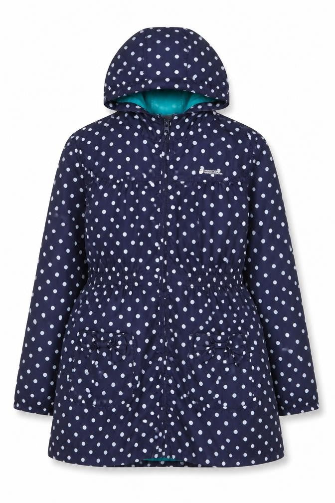 Mountain Warehouse Girls Navy Polka Dot Hooded Rain Coat Age 7