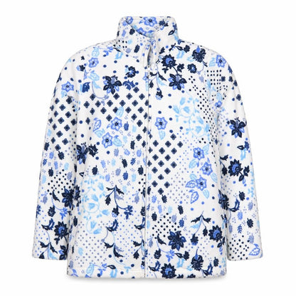 Front view of Atlas For Women Women's Blue Floral Fleece Basic Jacket UK 10 Zip