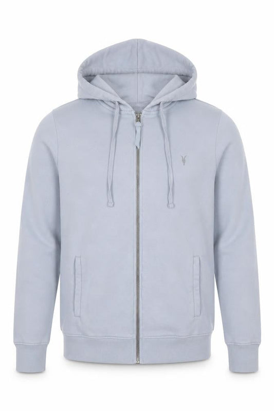 AllSaints Men’s Blue XS Full Zip Hooded Cotton Logo Hoodie