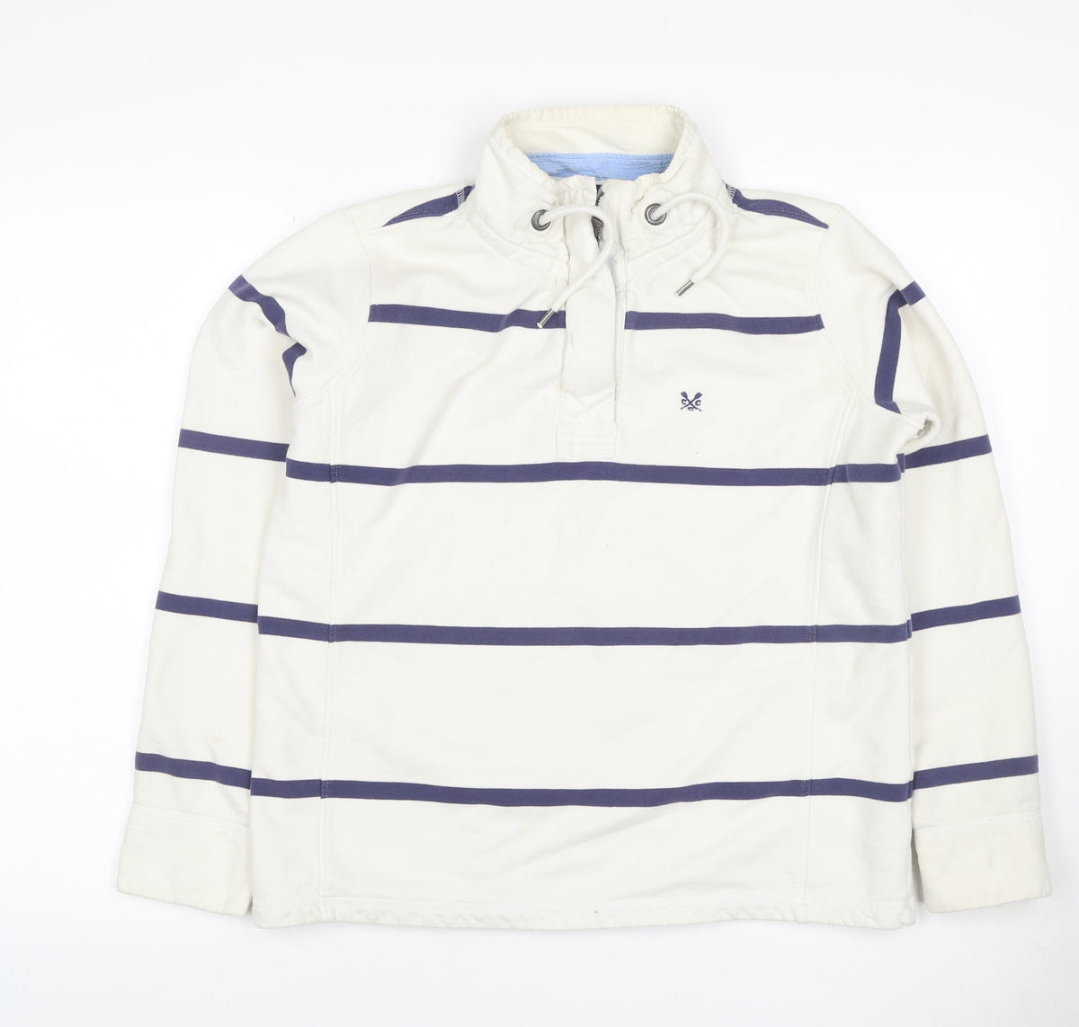 Crew Clothing Co Women Ivory Blue Stripe Size 12 1/4 Zip Henley Sweatshirt