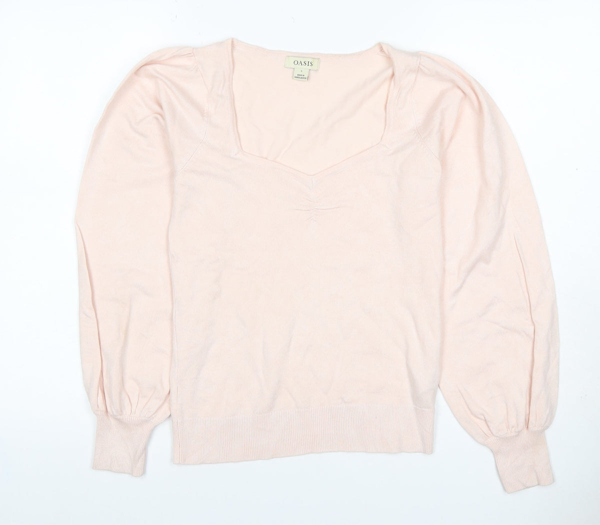 Oasis Women Pink S Square Neck Balloon Sleeve Viscose Knit Jumper