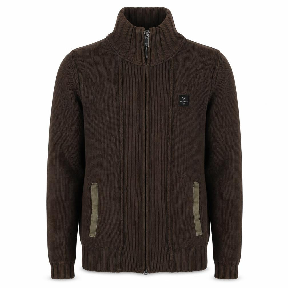 Firetrap Men's Brown S Full Zip High Neck Cotton Knit Jumper