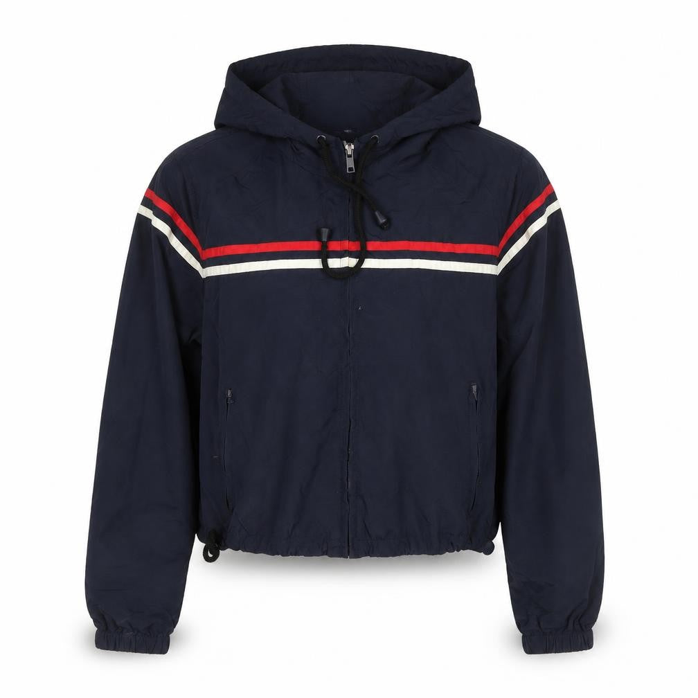 J. Galt Teens Navy S Hooded Cropped Windbreaker Jacket Zip