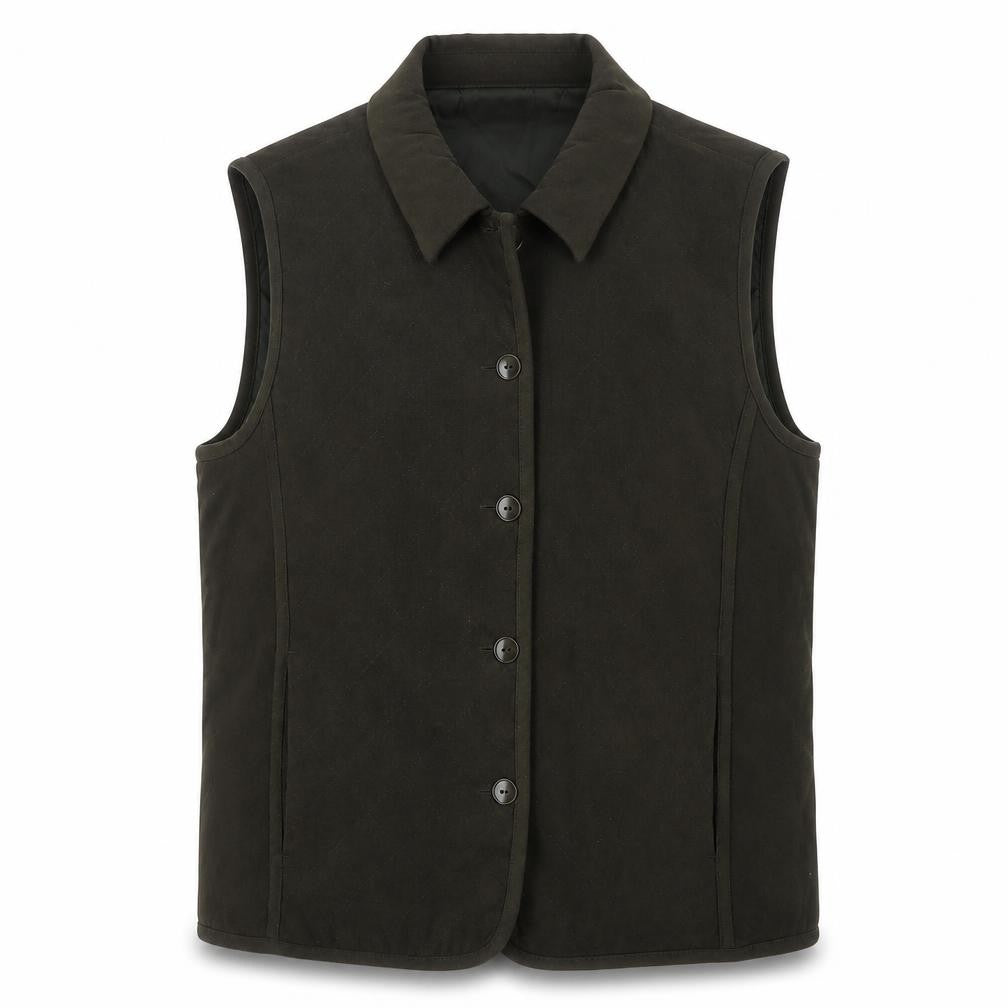 EWM Women’s Black UK 12 Quilted Collared Button Waistcoat