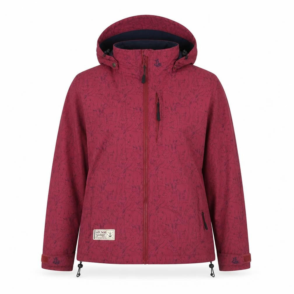 Lazy Jacks Women's Red Animal Print Hooded Rain Jacket Size M