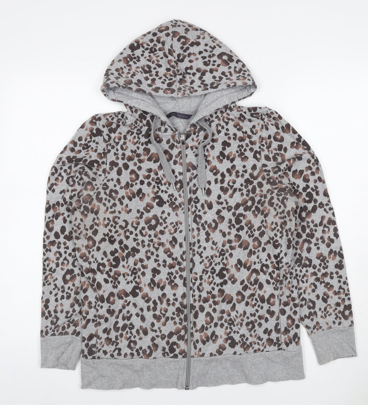 Marks & Spencer Womens Grey Leopard Print Full Zip Hoodie UK 14
