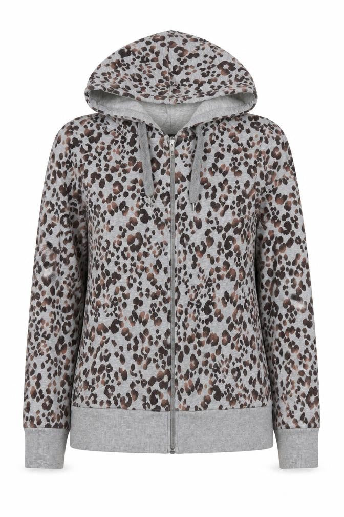 Marks & Spencer Womens Grey Leopard Print Full Zip Hoodie UK 14