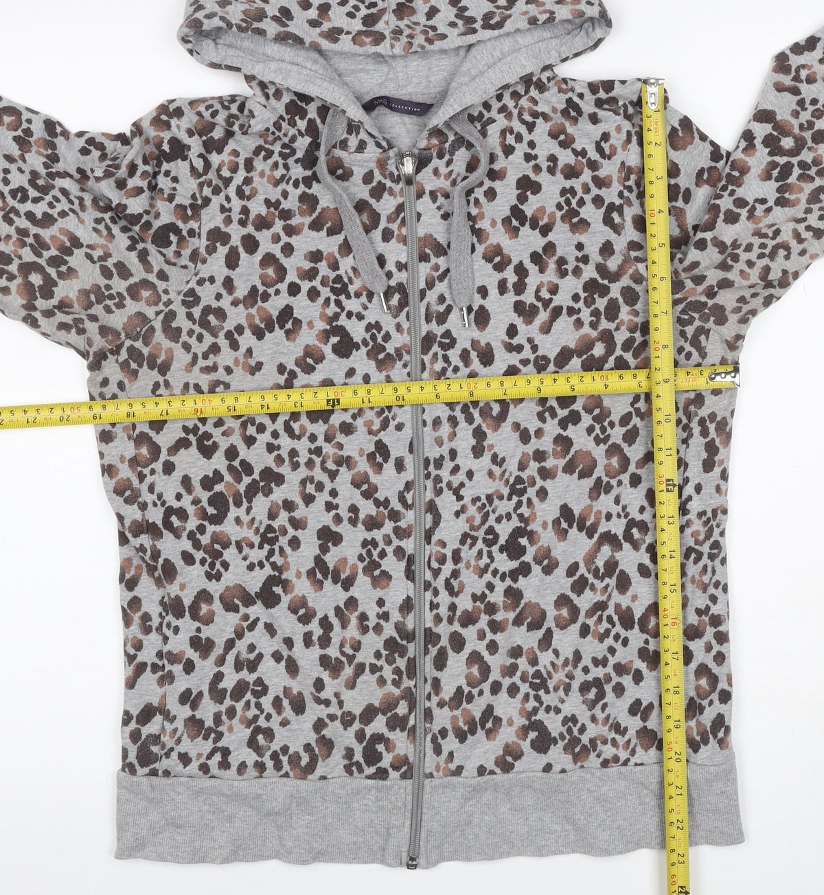 Marks & Spencer Womens Grey Leopard Print Full Zip Hoodie UK 14