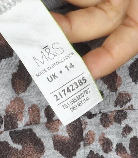 Marks & Spencer Womens Grey Leopard Print Full Zip Hoodie UK 14