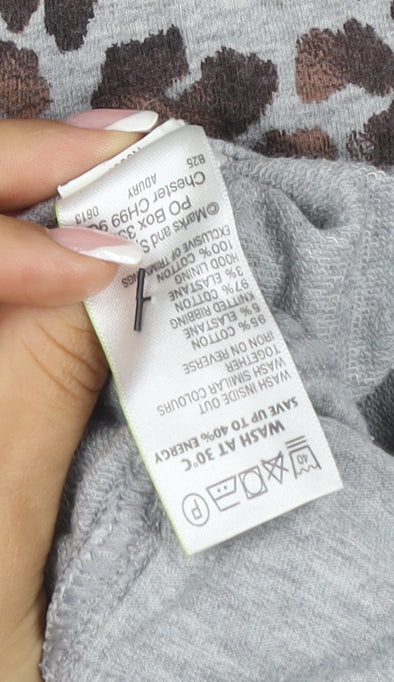 Marks & Spencer Womens Grey Leopard Print Full Zip Hoodie UK 14