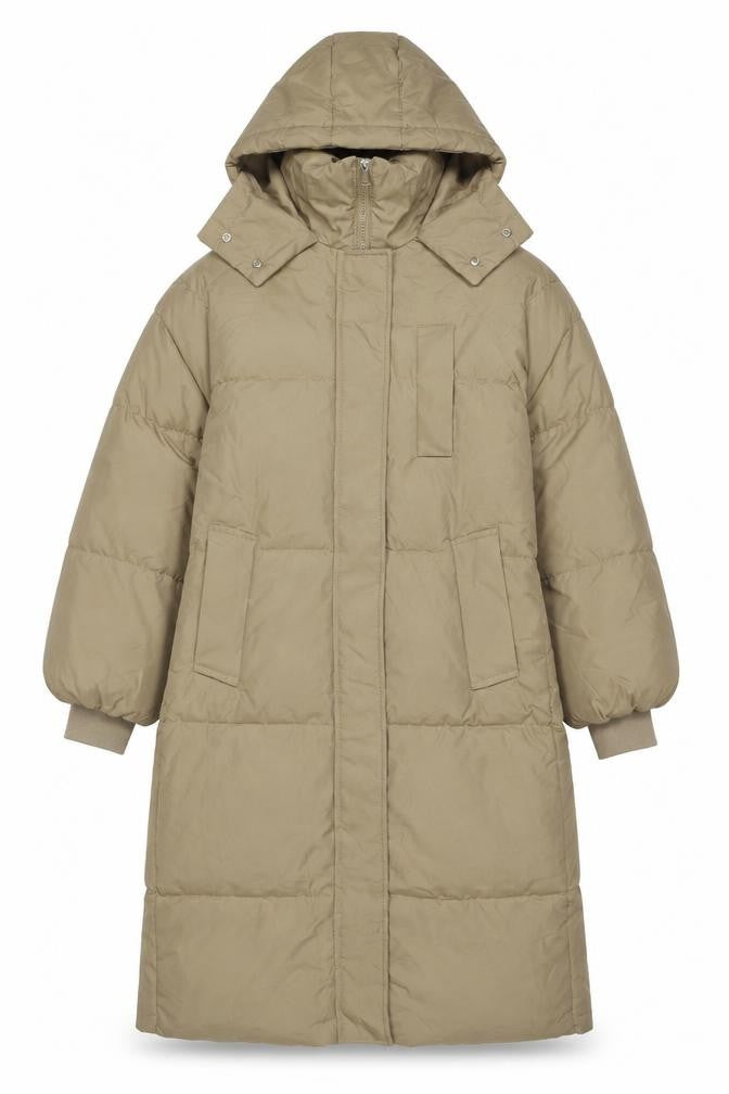 DYG Dianxige Women’s Beige L Long Hooded Puffer Jacket