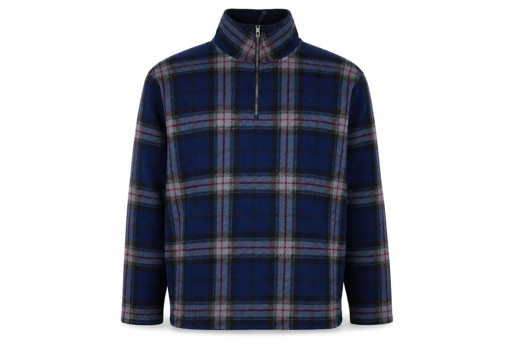 Nautica Men’s Blue Plaid XL Quarter Zip Fleece Pullover Sweatshirt