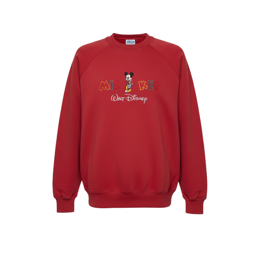 Disney Men's Red Mickey Mouse Embroidered Pullover Sweatshirt M