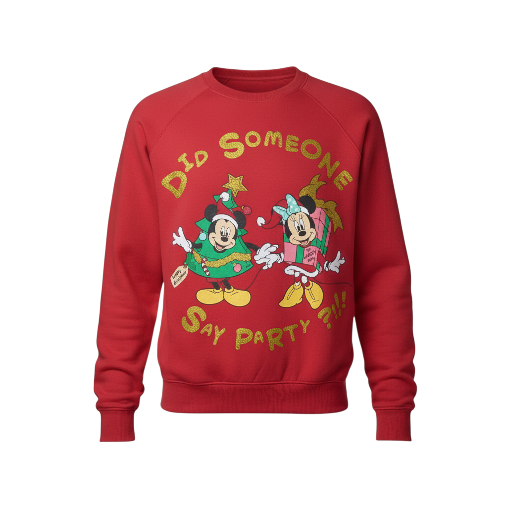 Disney Boys Red Christmas Sweatshirt L 16-18 Mickey & Minnie Graphic Pullover