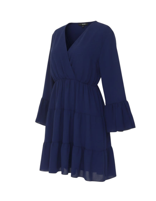 Quiz Women’s Blue M Knee Length Fit & Flare Tiered V-Neck Dress