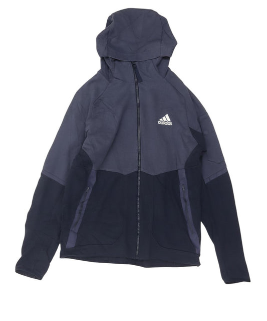 Prewornwholesale Adidas men's deep blue full zip hooded sports jacket with white logo and panelled design
