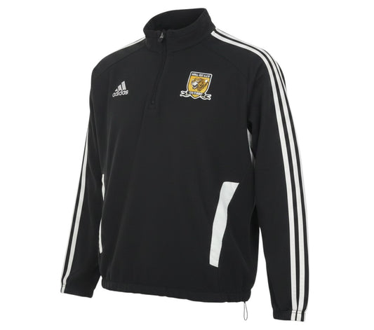 Prewornwholesale Adidas Hull City AFC black quarter-zip football sweatshirt with white stripes and team crest