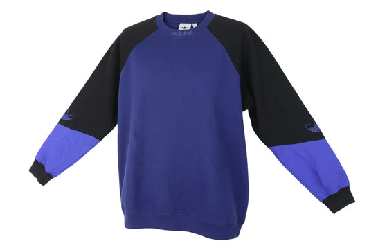 Prewornwholesale Adidas Originals blue and black colour-block fleece crew-neck sweatshirt with raglan sleeves