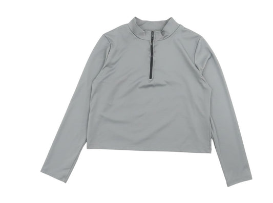 Prewornwholesale ASOS grey polyester long sleeve cropped top with a high neck and front zip closure