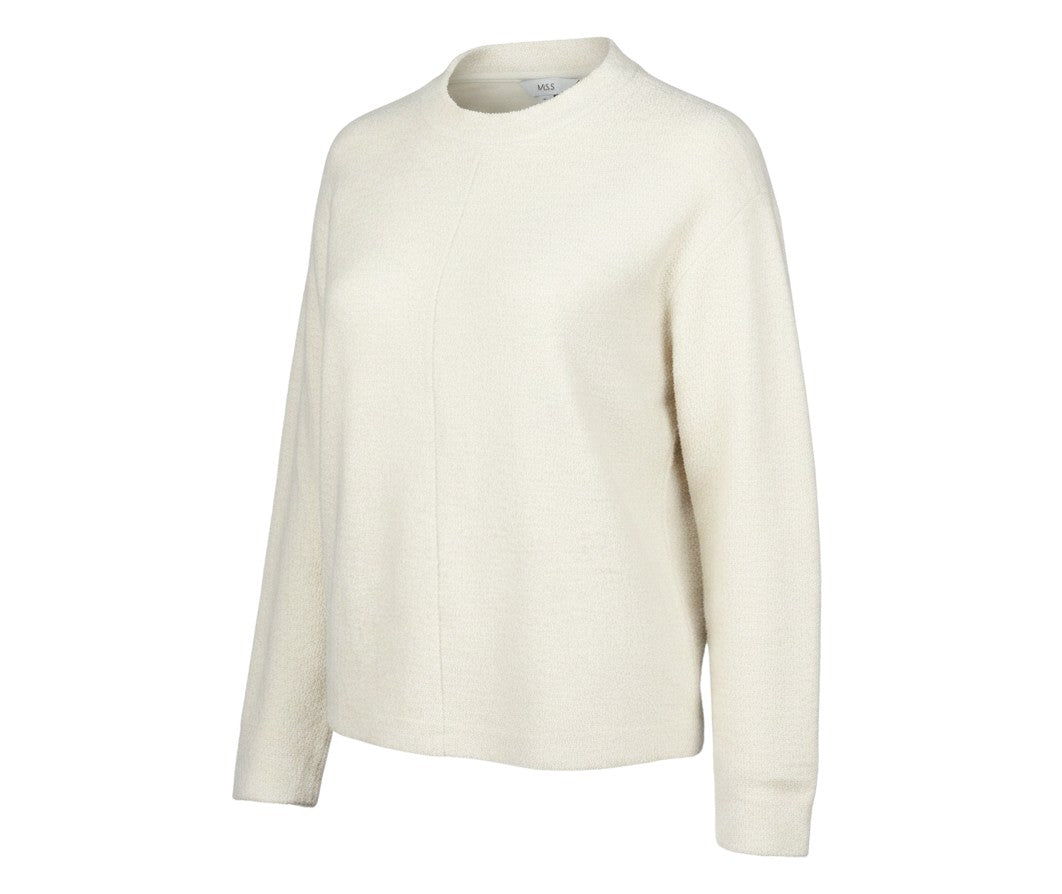 Prewornwholesale Marks and Spencer beige crew neck fleece pullover sweatshirt with minimalist seam detail