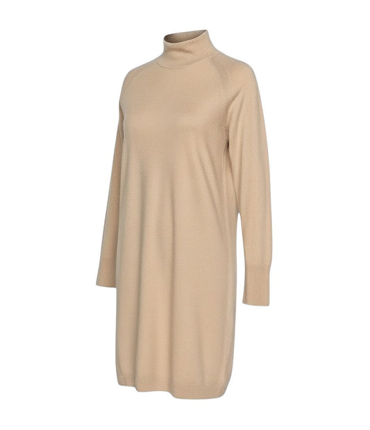 Prewornwholesale Abercrombie & Fitch beige high neck knit jumper dress with long sleeves and a soft textured finish.