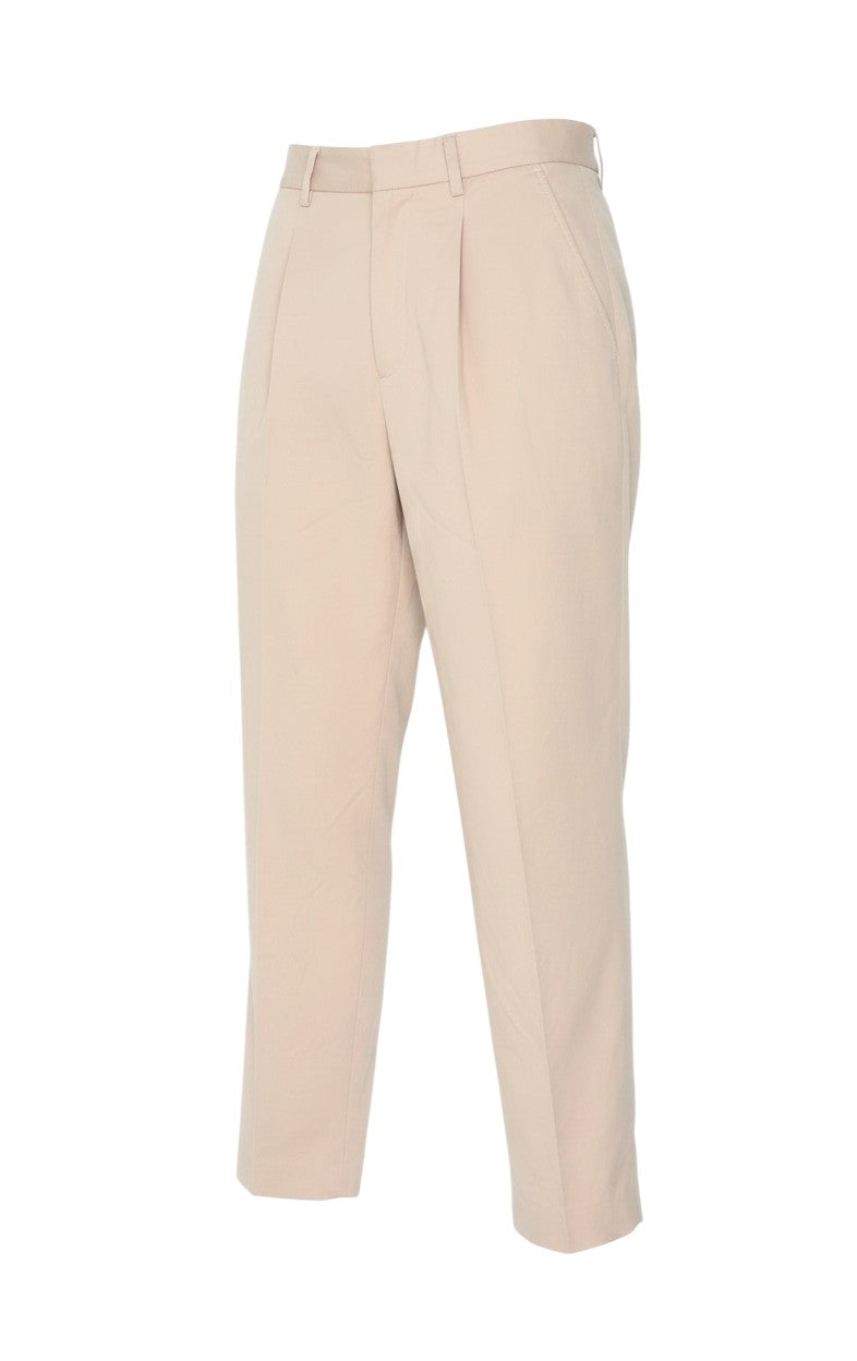 Prewornwholesale Polo Ralph Lauren women's beige pleated cotton chino trousers with a high-rise waist and tapered leg.