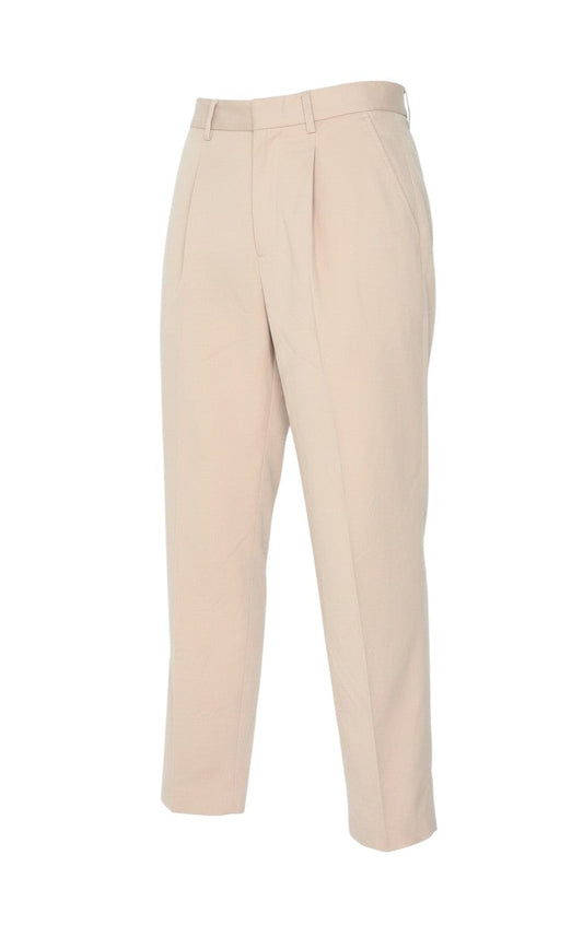 Prewornwholesale Polo Ralph Lauren women's beige pleated cotton chino trousers with a high-rise waist and tapered leg.