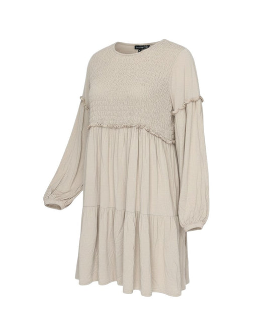Boohoo Women Beige UK 16 Trapeze Swing Jersey Dress Balloon Sleeves
