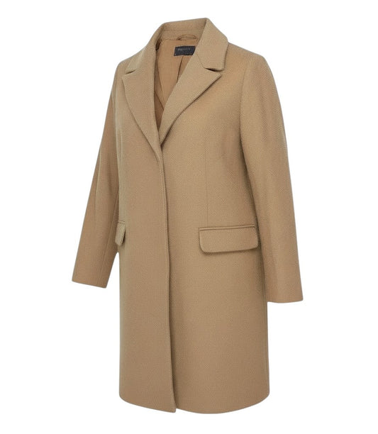 Prewornwholesale Marks and Spencer beige wool blend longline coat with notched lapels and front welt pockets