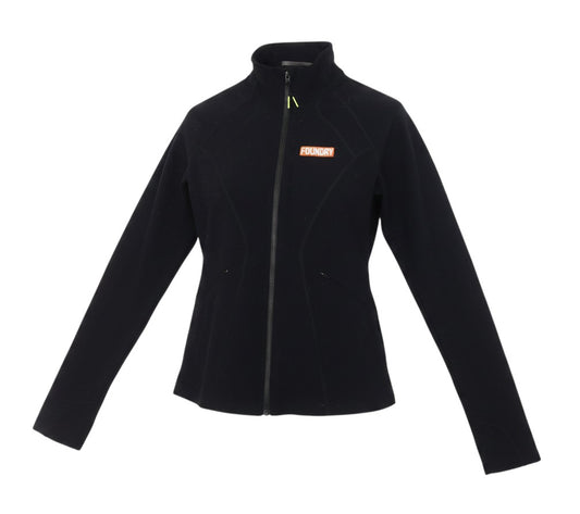 Prewornwholesale black LNDR activewear jacket with full zip closure, long sleeves, and slim fit design.