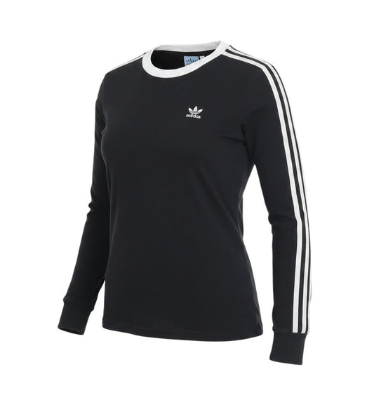 Prewornwholesale black long sleeve adidas crew neck t-shirt with white 3-stripes and Trefoil logo