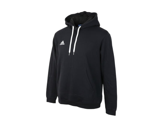 Prewornwholesale black Adidas pullover hoodie with white logo, drawstring hood, and kangaroo pocket in size XL.