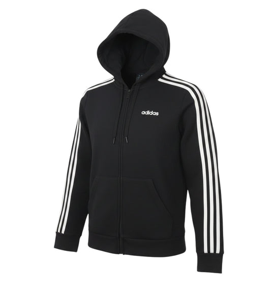 Prewornwholesale black adidas full zip hoodie with white logo and signature three-stripe sleeve detailing.