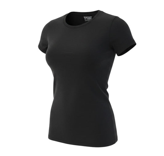 Prewornwholesale black crew neck unisex t-shirt made from sustainable bamboo and elastane blend