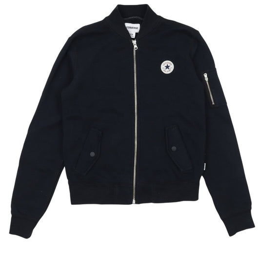 Prewornwholesale black Converse women's full zip sweatshirt jacket with chest logo and sleeve zip pocket