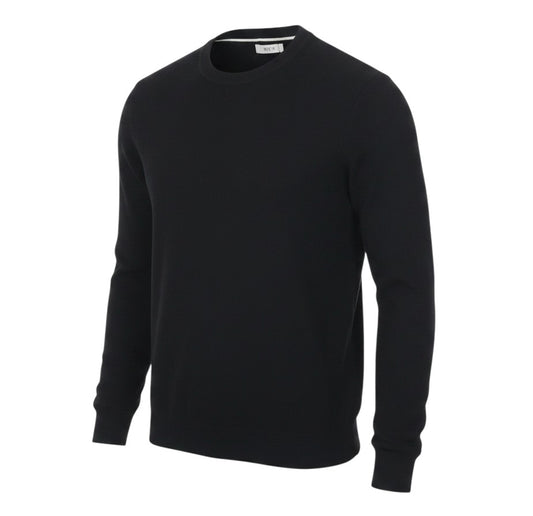 Prewornwholesale Marks & Spencer black cotton-blend crew neck knit sweatshirt with long sleeves and ribbed trims.