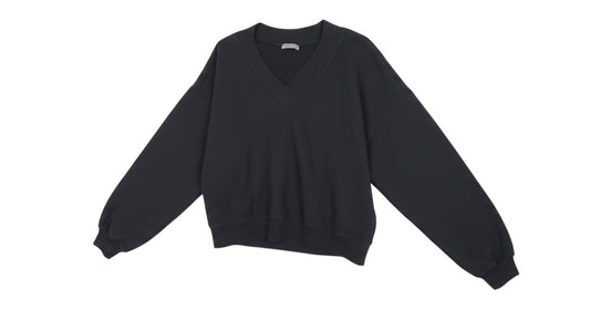 Prewornwholesale black H&M Divided cropped sweatshirt with V-neck and balloon sleeves in a soft cotton blend