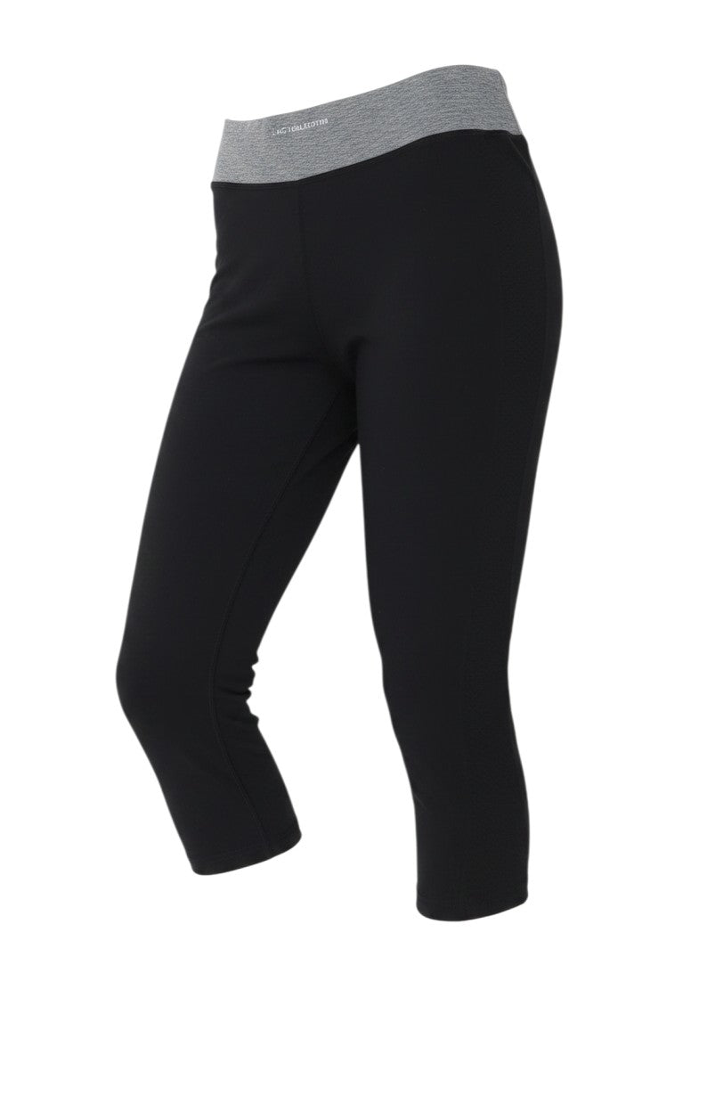 Prewornwholesale Marks and Spencer women's black cropped leggings with a grey elasticated waistband.