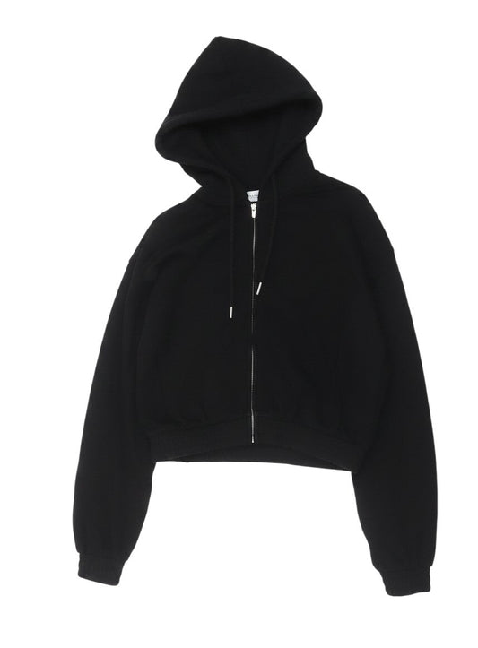 Prewornwholesale H&M Divided black full zip cropped hoodie with drawstring hood and ribbed hem in cotton blend