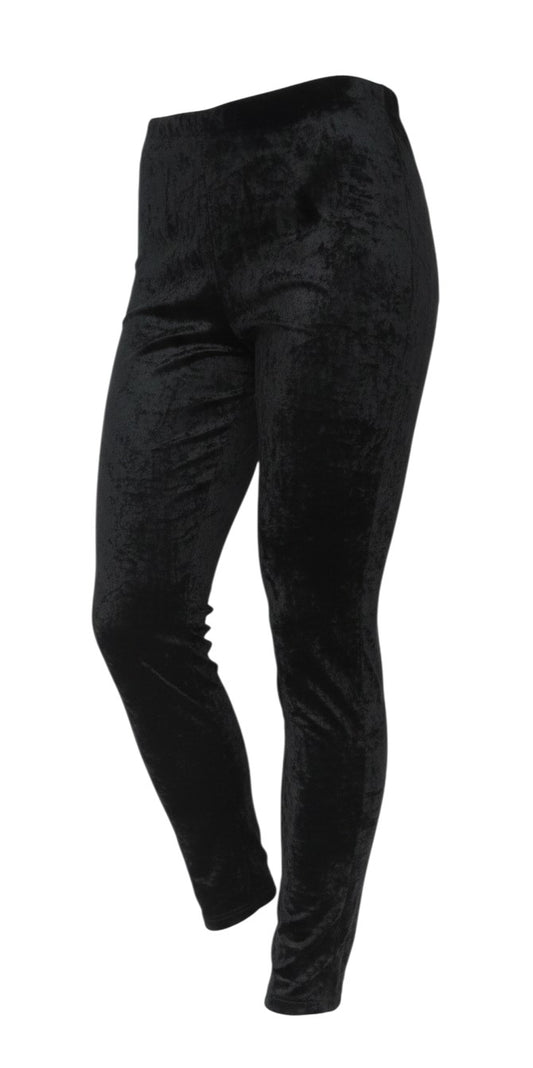 Prewornwholesale Topshop black crushed velvet stretch leggings with an elasticated waist for a comfortable fit.