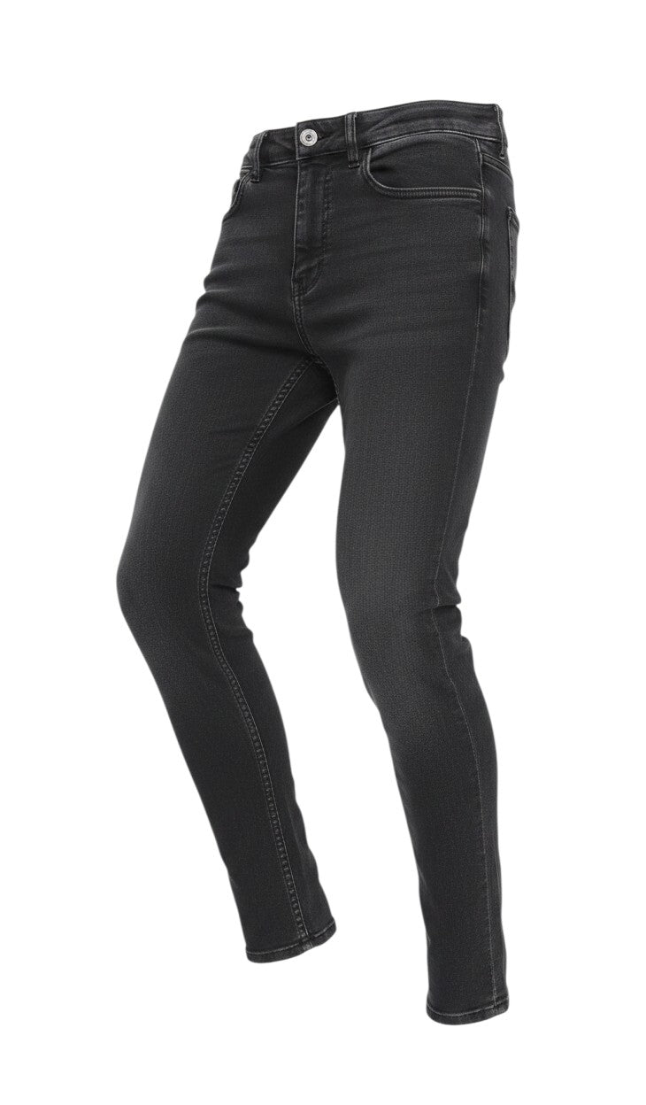 Prewornwholesale M&S women's black denim skinny jeans with a classic five-pocket design and button fly closure.