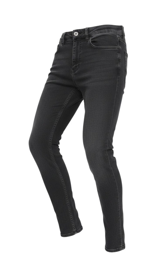 Prewornwholesale M&S women's black denim skinny jeans with a classic five-pocket design and button fly closure.