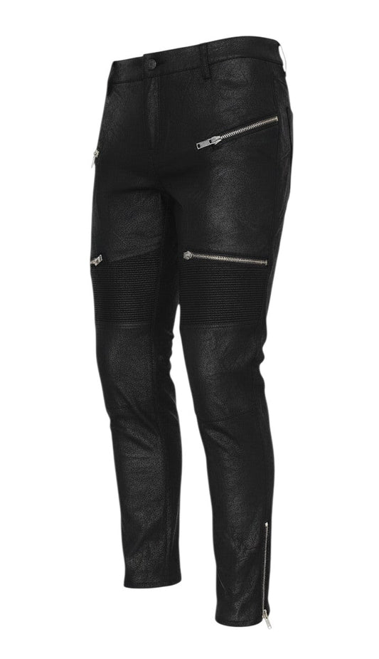 Zara Women Black Faux Leather Biker Skinny Trousers UK 12 Zip