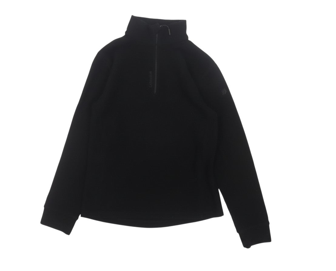Prewornwholesale women's black fleece pullover with a half-zip mock neck and long sleeves for outdoor activities.